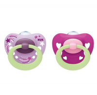 NUK SIGNATURE NIGHT silikonowy smoczek uspokajający 6-18 miesięcy 2 sztuki w pudełku Girl (736.681A)