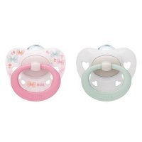 NUK SIGNATURE silikonowy smoczek uspokajający 0-6 miesięcy 2 sztuki w pudełku Girl (730.638A)