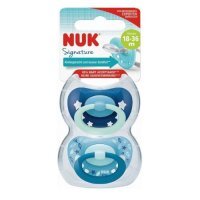 NUK SIGNATURE silikonowy smoczek uspokajający 18-36 miesięcy 2 sztuki w pudełku Boy (739.696B)