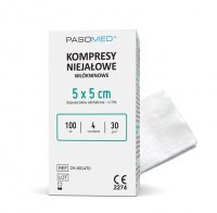 PASOMED Kompresy włókninowe niejałowe 30G 4 warstwy 5cm x 5cm 100 sztuk