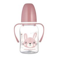 Canpol Butelka wąska z uchwytem od 3mc Cute Animals 11/823 różowa, 120 ml