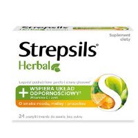 STREPSILS HERBAL miód, melisa, propolis 24 pastylki do ssania