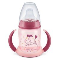 NUK FIRST CHOICE NIGHT Butelka z uchwytami i ustnikiem silikonowym RÓŻOWA 150 ml (215.326B)