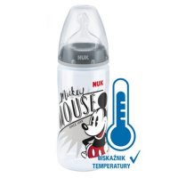 NUK FIRST CHOICE+ butelka ze wskaźnikiem temperatury 6-18miesięcy 300 ml MYSZKA MIKI SZARA(741.019B)