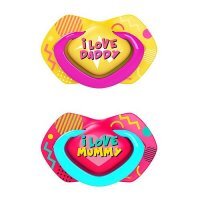 CANPOL Smoczek silikonowy symetryczny NEON LOVE 18+ miesięcy, 2 sztuki
