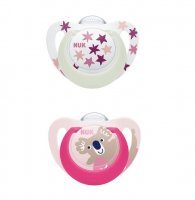NUK STAR DAY & NIGHT Silikonowy smoczek uspokajający 18-36 m-cy dla dziewczynki 2 sztuki (739.744B)