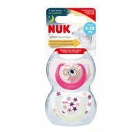 NUK STAR DAY & NIGHT Silikonowy smoczek uspokajający 6-18 miesiący dla dziewczynki 2sztuki(736.747B)