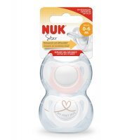 NUK STAR Silikonowy smoczek uspokajający 0-6 miesiąca dla dziewczynki 2 sztuki (730.713B)