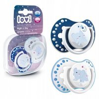 LOVI Smoczek silikonowy dynamiczny NIGHT & DAY dla chłopca 0-3 m 2 sztuki 22/809 SŁOŃ
