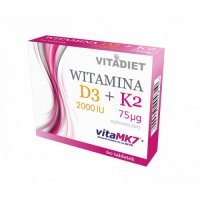 VITADIET Witamina D3 2000 IU + K2 75 µg, 60 tabl.