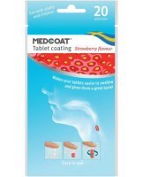MEDCOAT Otoczka do tabletek ułatwiająca połykanie tabletek, kapsułek o smaku truskawkowym 20 sztuk