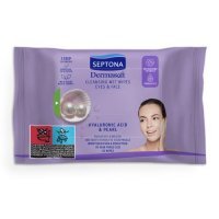 SEPTONA DERMASOFT Chusteczki nawilżane z kwasem hialuronowym i perłą do twarzy i oczu 20 sztuk