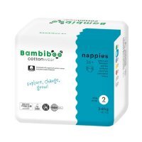 Bambiboo Cottonwear Jednorazowe pieluszki z bawełną organiczną, rozmiar 2 Mini (3-8kg), 26 szt.