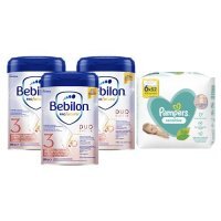 Zestaw Bebilon Profutura Duobiotik 3 Mleko modyfikowane po 1. roku, 3x800 g + Pampers Sensitive Chusteczki nawilżane, 6x52 szt.