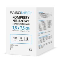 Pasomed Kompresy niejałowe, 8-warstwowe, 17-nitkowe 7,5 cm x 7,5 cm, 100 szt.