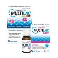 Zestaw Multilac Baby krople, 5 ml + Multilac Junior, 20 czekoladek bez cukru