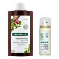Zestaw Klorane Wzmacniający szampon do włosów z Chininą, 400 ml + Klorane Ultrałagodny suchy szampon, 50 ml