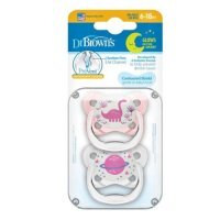 Dr Brown's Smoczek ortodontyczny Prevent 6-18m świecący w ciemności różowy/przezroczysty 2szt.