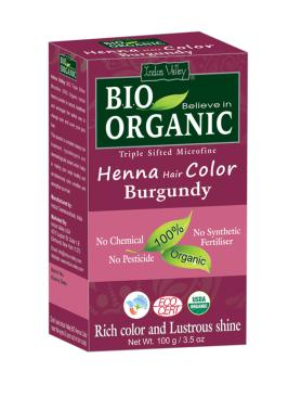 INDUS VALLEY BIO ORGANIC Henna - farba do włosów na bazie henny BURGUND w 100% ekologiczna 100g DATA