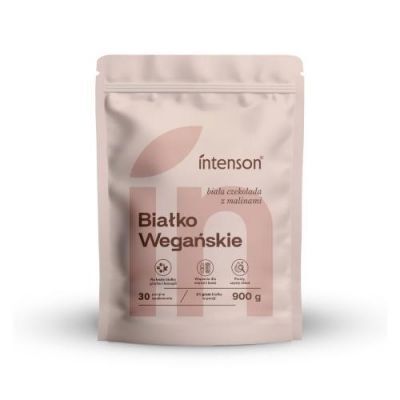 Intenson Białko Wegańskie biała czekolada z malinami, 900 g KRÓTKA DATA 18.10.2026