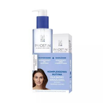 IWOSTIN HYDRO SENSITIA PREBIO Zestaw Oczyszczający żel micelarny, 200ml + Nawilżający krem z prebiotykami, 50ml