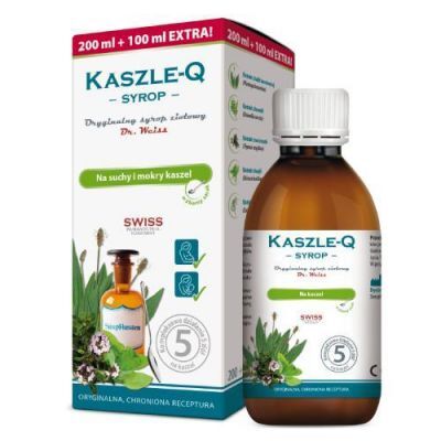 KASZLE-Q Syrop ziołowy na suchy i mokry kaszel, 300ml KRÓTKA DATA 18.07.2026