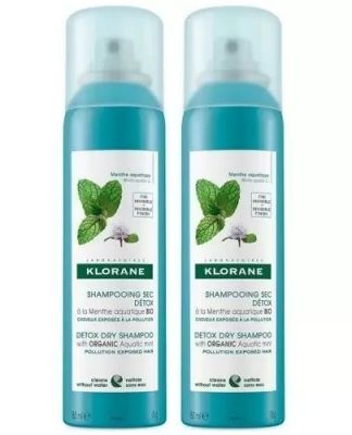 KLORANE Szampon suchy z organiczną miętą nadwodną detoksykujący 150 ml + 150 ml