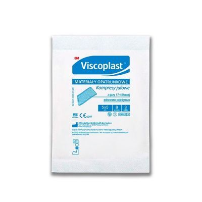 KOMPRESY GAZOWE JAŁOWE  5 cm x 5 cm  3 sztuki VISCOPLAST, na rany