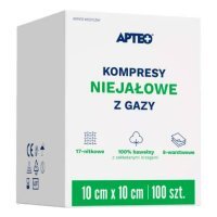 KOMPRESY Z GAZY NIEJAŁOWE 8-warstwowe 10 cm x 10 cm 100 sztuk APTEO CARE