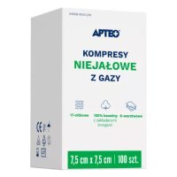 KOMPRESY Z GAZY NIEJAŁOWE 8-warstwowe  7,5 cm x 7,5 cm 100 sztuk APTEO CARE
