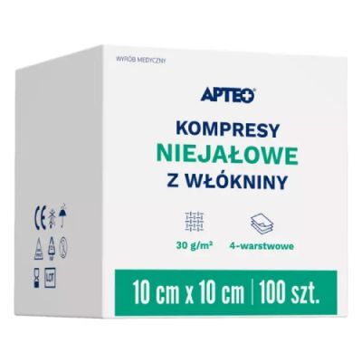 KOMPRESY Z WŁÓKNINY NIEJAŁOWE 4-warstwowe 10 cm x 10 cm 100 sztuk APTEO CARE