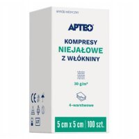 KOMPRESY Z WŁÓKNINY NIEJAŁOWE 4-warstwowe  5 cm x 5 cm 100 sztuk APTEO CARE