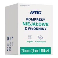 KOMPRESY Z WŁÓKNINY NIEJAŁOWE 4-warstwowe  7,5 cm x 7,5 cm 100 sztuk APTEO CARE