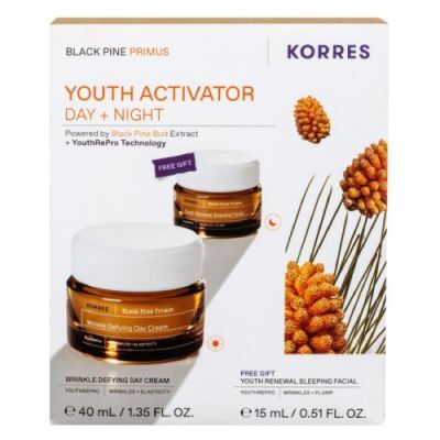 Korres Zestaw Black Pine Primus Youth Activator (Krem na dzień, 40 ml + Krem na noc, 15 ml)