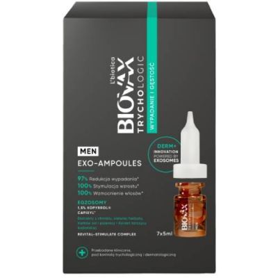 L'biotica Biovax Trychologic Exo-Ampoules Wypadanie i gęstość Kuracja do skóry głowy dla mężczyzn, 7 szt x 5 ml
