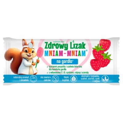 Lizak MNIAM-MNIAM Na Gardło o smaku malinowym 1 sztuka