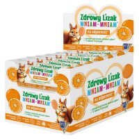 Lizak MNIAM-MNIAM o smaku pomarańczowym bez cukru ŁEZKA DISPLAY 40 sztuk