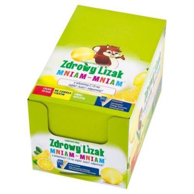 Lizak MNIAM-MNIAM z witaminą C i D o smaku cytrynowym DISPLAY 40 sztuk