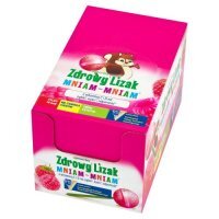 Lizak MNIAM-MNIAM z witaminą C i D o smaku malinowym DISPLAY 40 sztuk