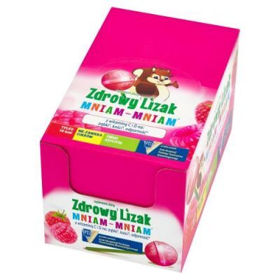 Lizak MNIAM-MNIAM z witaminą C i D o smaku malinowym DISPLAY 40 sztuk