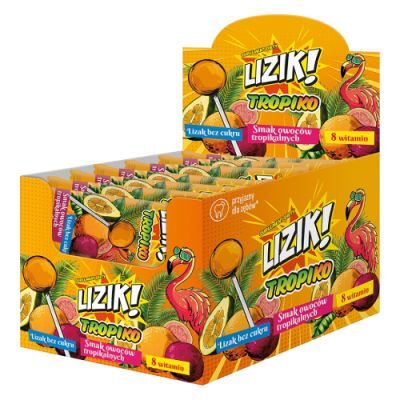 LIZIK! Tropiko Lizak bez cukru o smaku owoców tropikalnych, 30 szt.