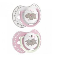 LOVI Night&amp;Day Girl Smoczek silikonowy dynamiczny hippo 6-18m, 2szt. 22/811