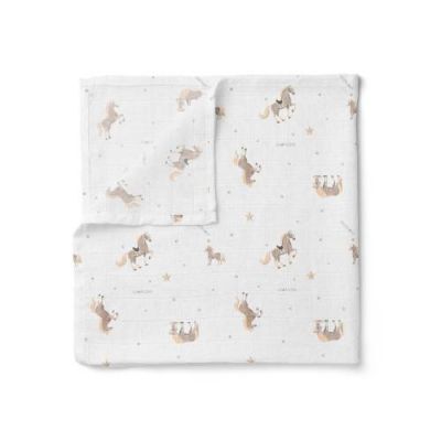 Lullalove Duży otulacz muślinowy Konie 150 x 200 cm