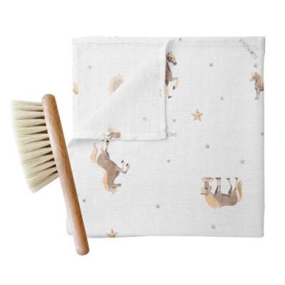 Lullalove Miękka szczotka z włosa koziego z myjką 40x40 cm