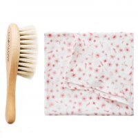 LULLALOVE Szczotka miękka z koziego włosia + myjka muślinowa Kwiaty Róż