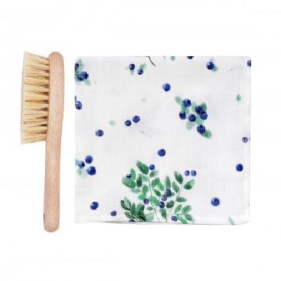 LULLALOVE Szczotka na ciemieniuchę z myjką - jagódki