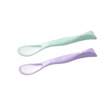 BABYONO Łyżeczki plastyczne 1066/03 zielona i różowa, 2 sztuki