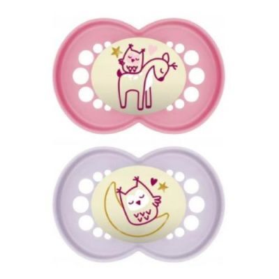 MAM Original Night Smoczek ortodontyczny 6m+ Planet Love Girl świecący w ciemności, 2szt.