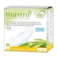 MASMI NATURAL COTTON 100% bawełny organicznej ultracienkie podpaski na dzień ze skrzydełkami 10sztuk
