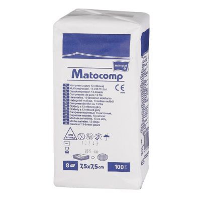 MATOCOMP Kompresy gazowe niejałowe 7,5x7,5cm 13-nitkowe, 8-warstwowe, 100 sztuk